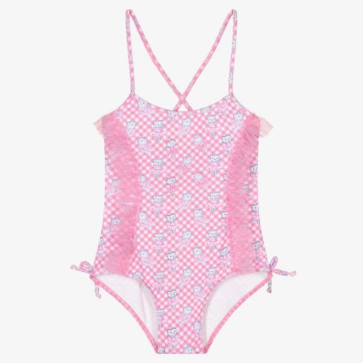 Selini Action-Pink Gingham Cat Swimsuit | Childrensalon Outlet