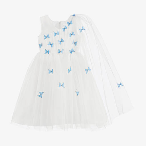 Sevva-Платье из синего и кремового тюля с бабочками для девочек | Childrensalon Outlet