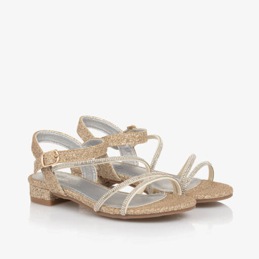 Sevva-Girls Sparkly Gold Diamanté Sandals | Childrensalon Outlet