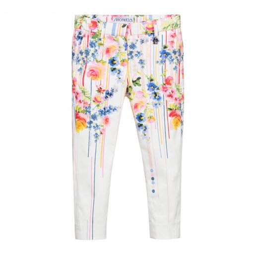 Simonetta-Girls Floral Cotton Trousers | Childrensalon Outlet