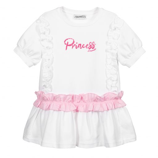 Simonetta-Girls White Cotton Dress | Childrensalon Outlet