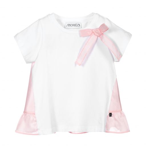 Simonetta-Girls White Cotton T-Shirt | Childrensalon Outlet