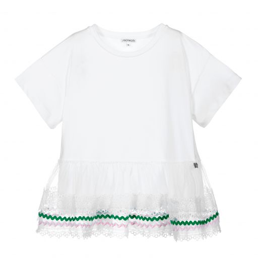 Simonetta-Girls White Cotton T-Shirt | Childrensalon Outlet