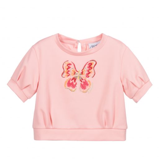 Simonetta-Pink Cotton Jersey Top | Childrensalon Outlet