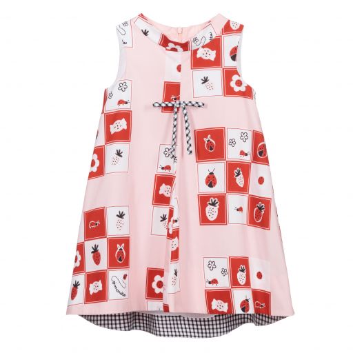 Simonetta-Pink & Red Cotton Dress | Childrensalon Outlet