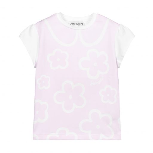 Simonetta-Pink & White Cotton T-Shirt | Childrensalon Outlet