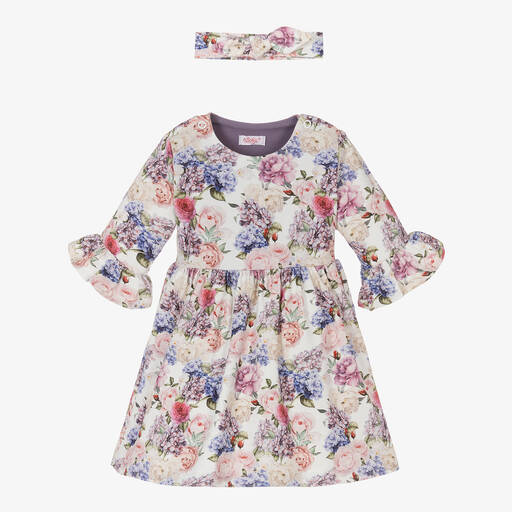 Sofija-Baby Girls Ivory Floral Cotton Dress Set | Childrensalon Outlet