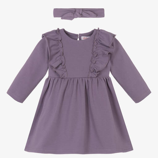 Sofija-Baby Girls Purple Cotton Dress Set | Childrensalon Outlet