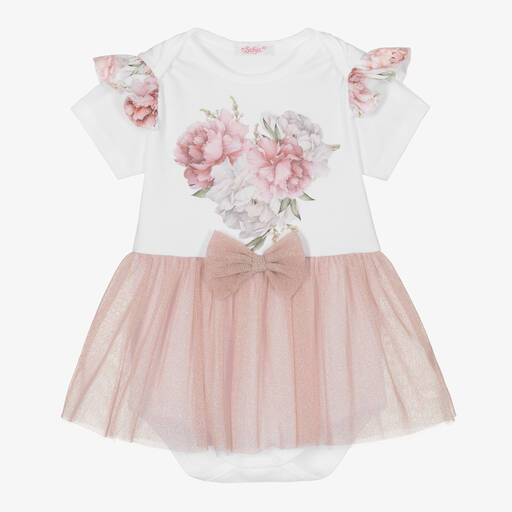 Sofija-Baby Girls White & Pink Dress | Childrensalon Outlet