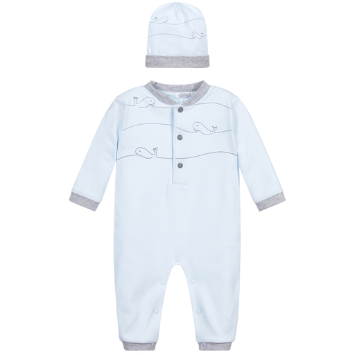 Sofija-Голубой комплект из хлопкового комбинезона с шапочкой | Childrensalon Outlet