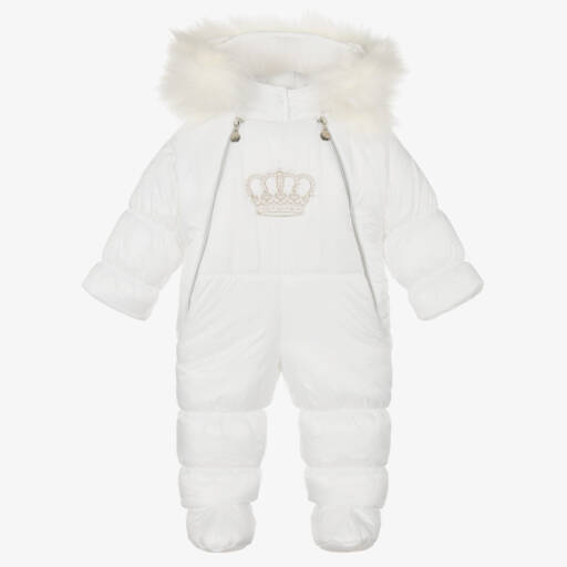 Sofija-Boys Ivory Snowsuit with Crown | Childrensalon Outlet
