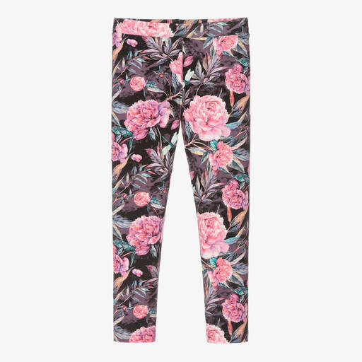 Sofija-Черные хлопковые легинсы с розовыми цветами | Childrensalon Outlet