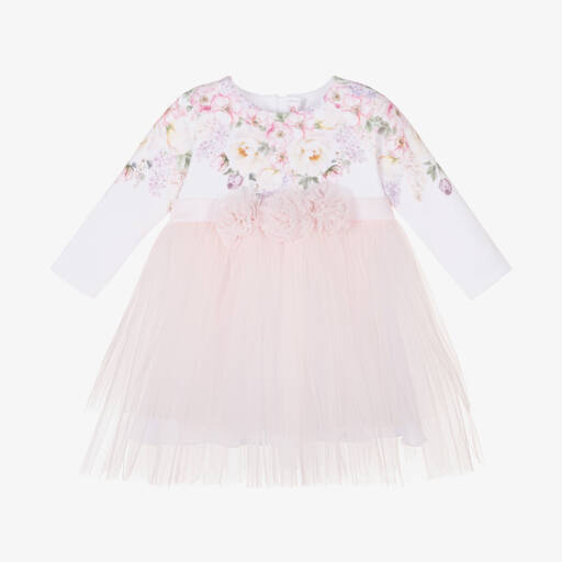 Sofija-Girls Blush Floral Cotton & Tulle Frock | Childrensalon Outlet