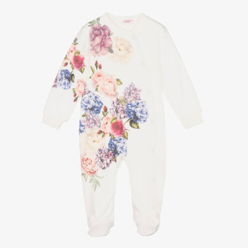Sofija-Girls Cream Floral Cotton Sleepsuit | Childrensalon Outlet