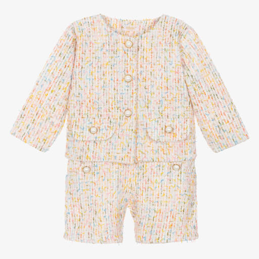Sofija-Girls Ivory Cotton Tweed Shorts Suit | Childrensalon Outlet