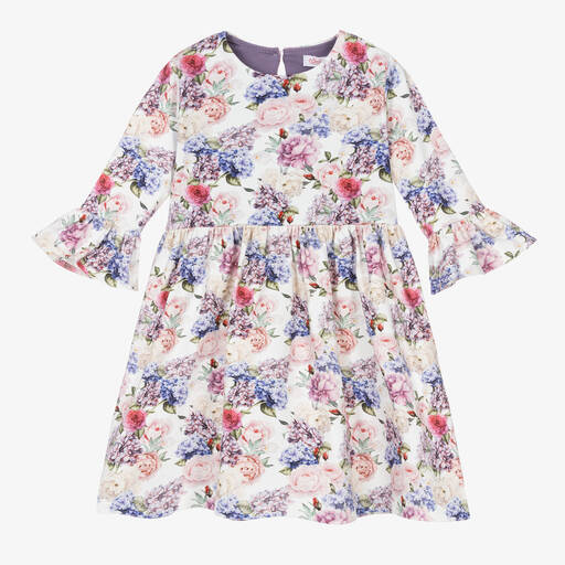 Sofija-Girls Ivory Floral Cotton Dress | Childrensalon Outlet