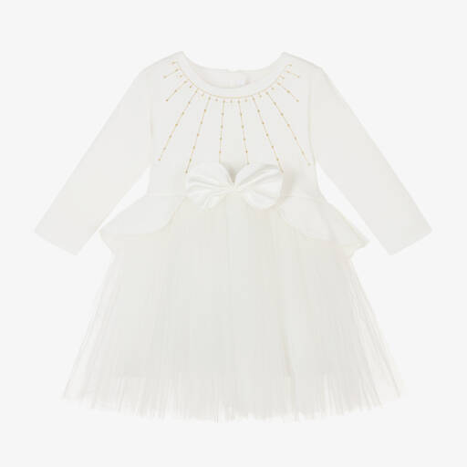 Sofija-Girls Ivory Tulle Cotton Dress | Childrensalon Outlet