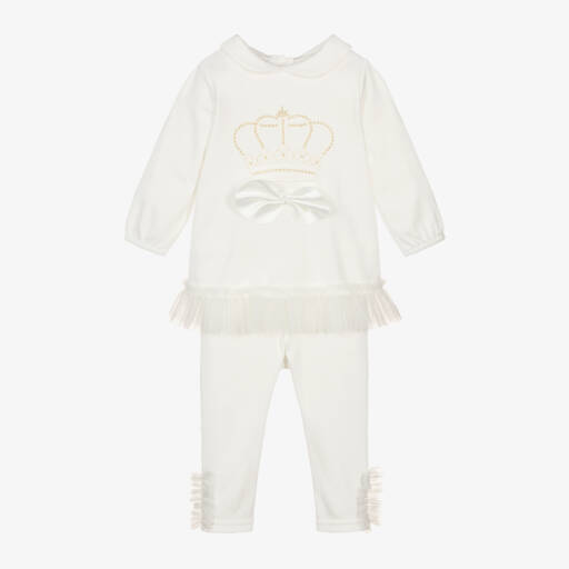 Sofija-Girls Ivory Tulle Trim Leggings Set | Childrensalon Outlet