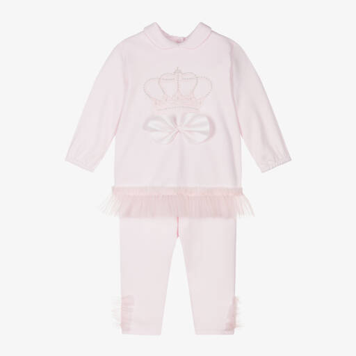 Sofija-Girls Pink Cotton Crown Leggings Set | Childrensalon Outlet