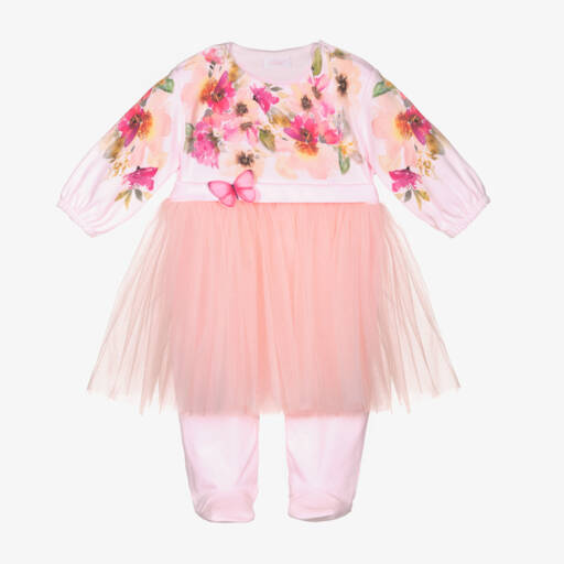 Sofija-Girls Pink Floral Tulle Babygrow | Childrensalon Outlet