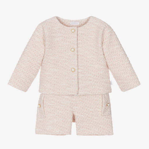 Sofija-Girls Pink Tweed Shorts Ensemble | Childrensalon Outlet