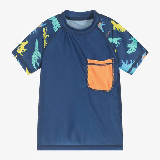 Soli Swim-Boys Blue Dinosaur Swim Top (UPF50+) | Childrensalon Outlet