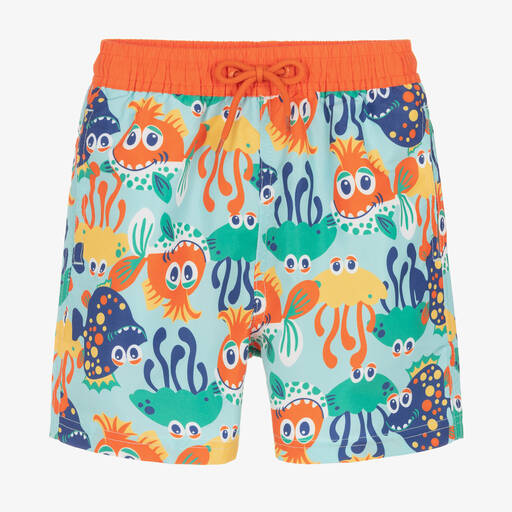 Soli Swim-Boys Blue Fish Swim Shorts (UPF50+) | Childrensalon Outlet