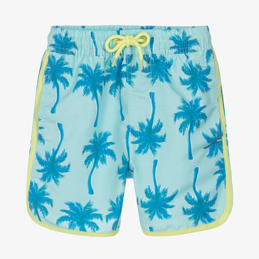 Soli Swim-Boys Blue Palm Tree Swim Shorts (UPF50+) | Childrensalon Outlet