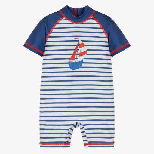 Soli Swim-Boys Navy Blue Striped Sun Suit (UPF50+) | Childrensalon Outlet