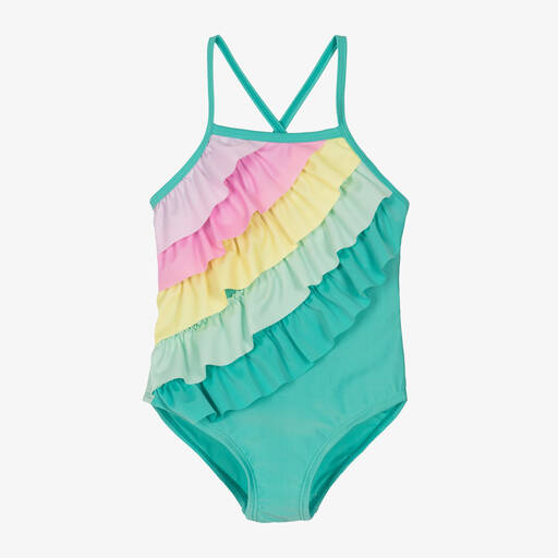 Soli Swim-Girls Blue Ruffle Swimsuit (UPF50+) | Childrensalon Outlet