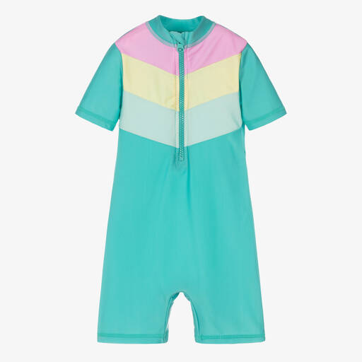 Soli Swim-Girls Blue Striped Sun Suit (UPF50+) | Childrensalon Outlet