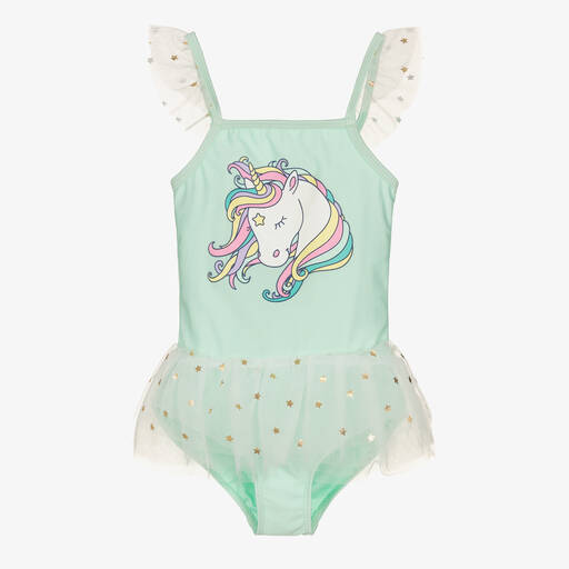 Soli Swim-Зеленый купальник с единорогом (UPF50+) | Childrensalon Outlet