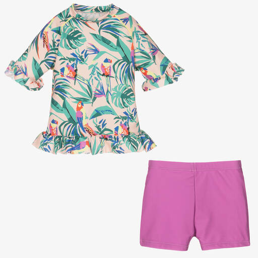 Soli Swim-Girls Pink Tropical Swim Set (UPF50+) | Childrensalon Outlet