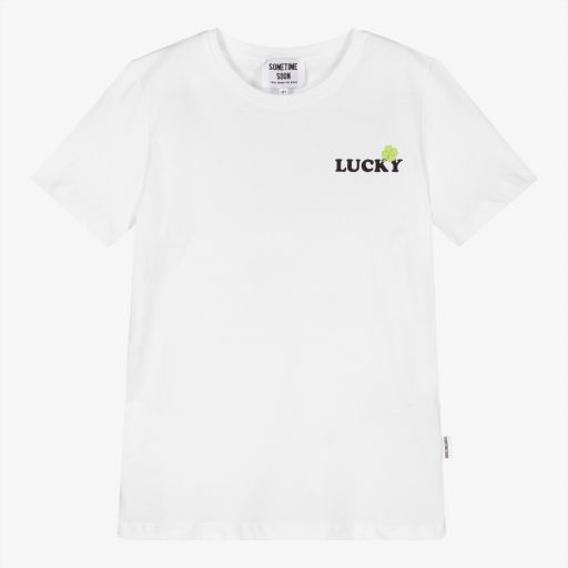 Sometime Soon-Teen Boys White Cotton T-Shirt | Childrensalon Outlet