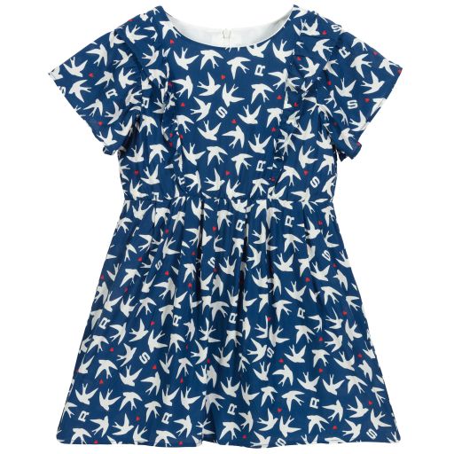 Sonia Rykiel Paris-Blue Viscose Bird Print Dress | Childrensalon Outlet
