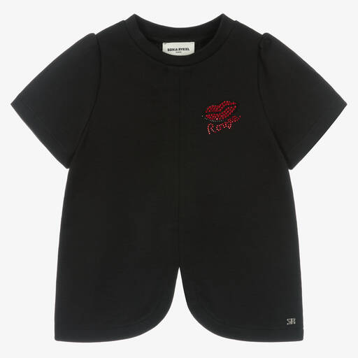 Sonia Rykiel Paris-Girls Black Cotton Lips Logo T-Shirt  | Childrensalon Outlet