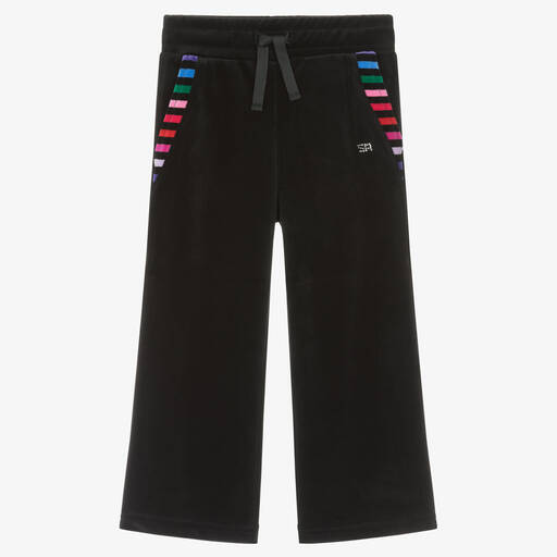 Sonia Rykiel Paris-Girls Black Velour Stripe Joggers | Childrensalon Outlet