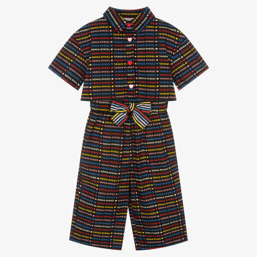 Sonia Rykiel Paris-جمبسوت بأرجل واسعة قطن بوبلين لون أسود للبنات | Childrensalon Outlet