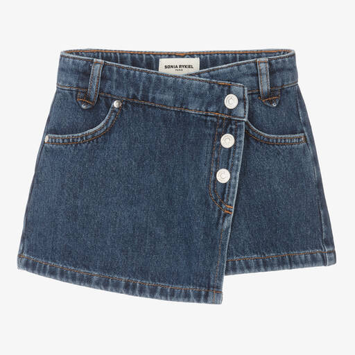 Sonia Rykiel Paris-شورت سكورت قطن دنيم لون أزرق للبنات | Childrensalon Outlet