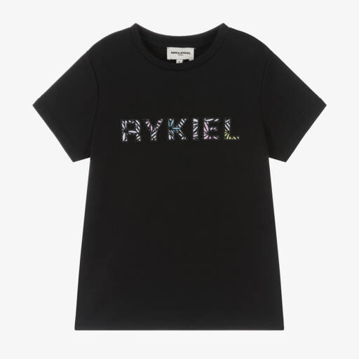 Sonia Rykiel Paris-Girls Elegant Black Embroidered Tee | Childrensalon Outlet