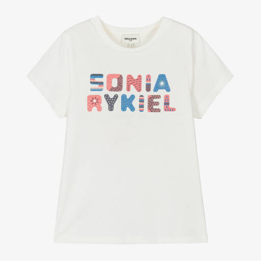 Sonia Rykiel Paris-Girls Ivory Cotton Logo Tee | Childrensalon Outlet