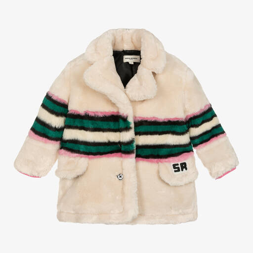 Sonia Rykiel Paris-معطف فرو صناعي مقلم لون عاجي للبنات | Childrensalon Outlet