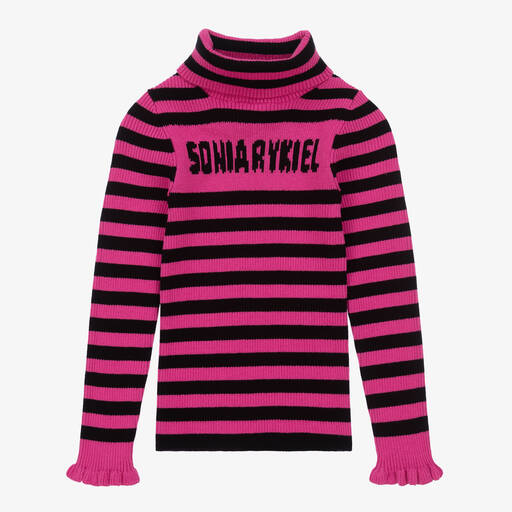 Sonia Rykiel Paris-Girls Pink & Black Striped Roll Neck | Childrensalon Outlet