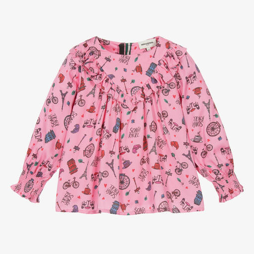 Sonia Rykiel Paris-Розовая блузка из вискозы с парижским принтом | Childrensalon Outlet
