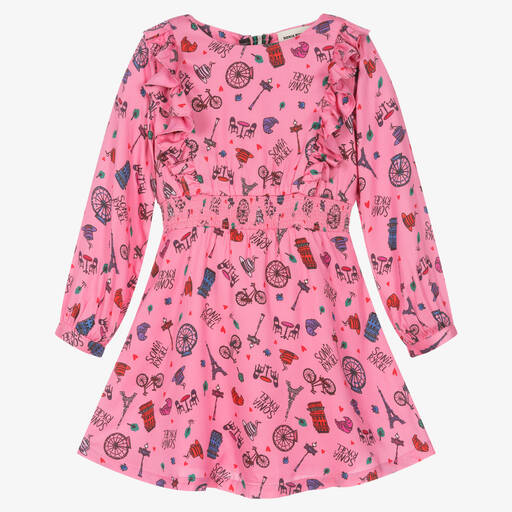 Sonia Rykiel Paris-Girls Pink Café Print Viscose Dress | Childrensalon Outlet