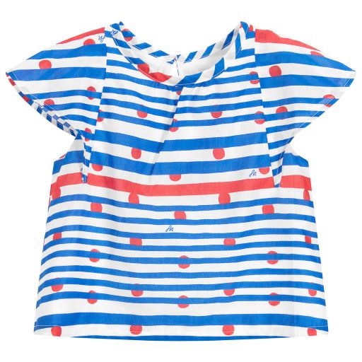 Sonia Rykiel Paris-Girls Red & Blue Cotton Blouse | Childrensalon Outlet