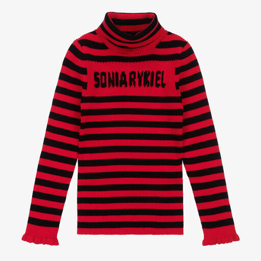 Sonia Rykiel Paris-Красная хлопковая водолазка в полоску | Childrensalon Outlet