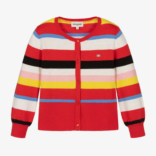 Sonia Rykiel Paris-Girls Red Striped Cotton Cardigan | Childrensalon Outlet