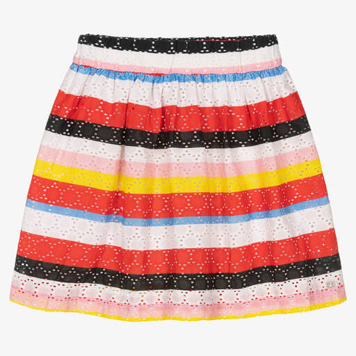 Sonia Rykiel Paris-تنورة قطن برودري مقلمة لون أحمر | Childrensalon Outlet