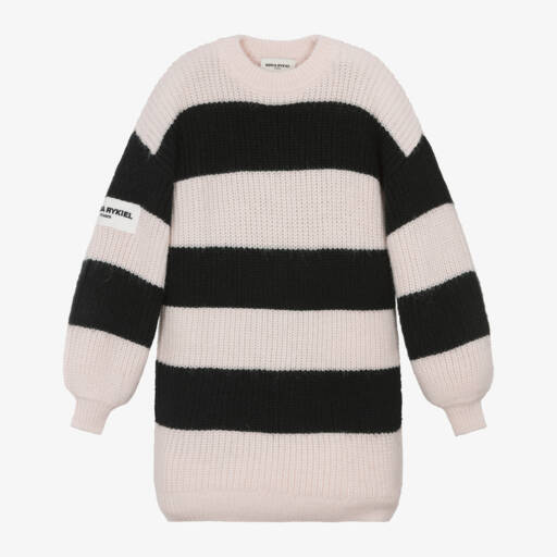 Sonia Rykiel Paris-فستان محبوك مقلم لون أسود وزهري | Childrensalon Outlet